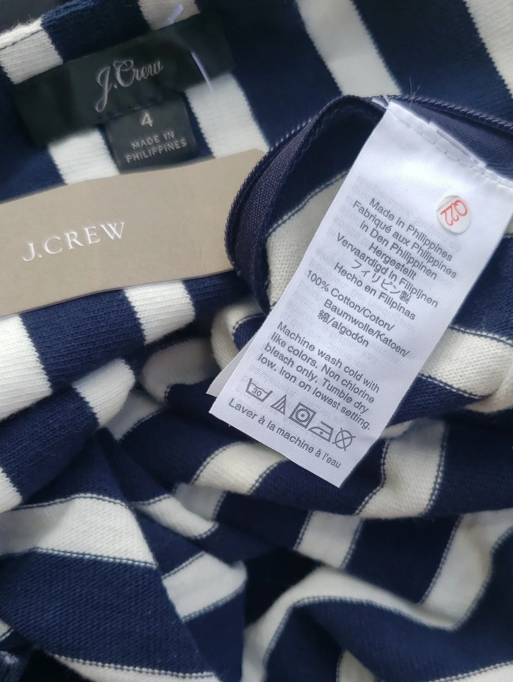 J. Crew Navy and White Striped Jumper with Waist Tie Size 4